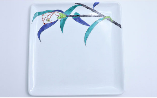 有田焼 角平皿22cm 侘助文 白【赤絵白磁硯処 雪月花】食器 