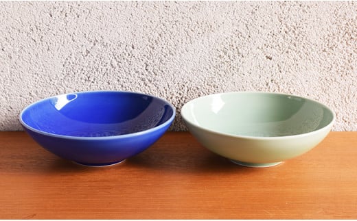 深川製磁 【有田焼】呉須釉・笹青磁　ペアめん鉢 A40-104