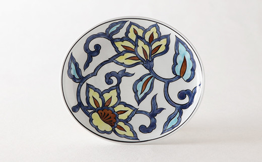 源右衛門窯 赤絵更紗唐花紋 皿 No.2 黄茶 器 食器 ケーキ皿 