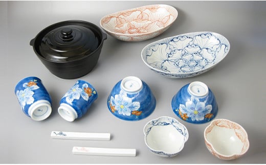 食卓セットD（Only碗・鉢2・小鉢2・飯碗湯呑2・箸置2）大慶 A