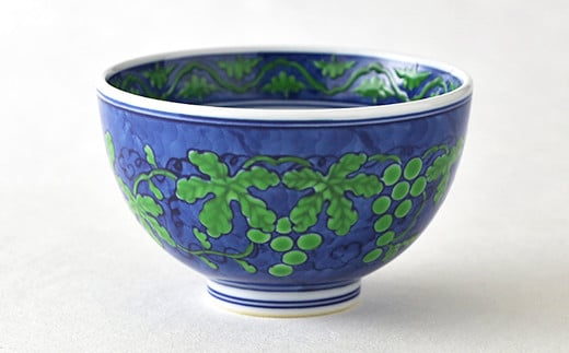 源右衛門窯 緑彩葡萄絵 飯碗 器 食器 お茶碗 ごはん 茶碗 小