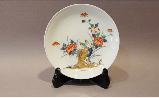 A90-12 柿右衛門窯作 額皿（5寸）牡丹鳥文