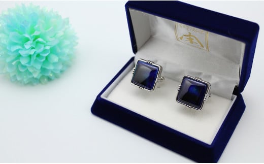 二宮閑山 有田焼カフスボタン るりブルー A24-153