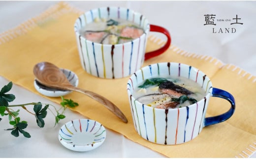 有田焼 オリジナル スープカップ＆レスト4点セット/染錦線