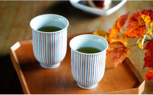 しん窯 青花 染錦十草反り組湯呑 有田焼 湯呑み ゆのみ カ