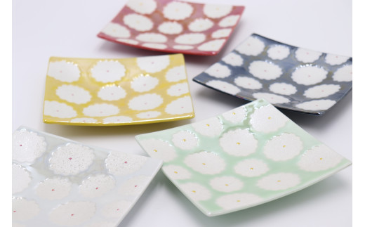 有田焼 利久窯 花真珠角プレート 5色セット 陶窯みかわや A5