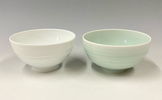 中仙窯 有田焼 白磁・青白磁飯碗セット お茶碗 夫婦茶碗 ペ