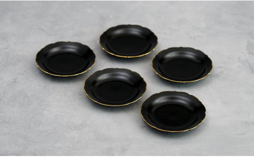 「モダン黒マット輪花小皿/5枚組」手のひらサイズの有田焼
