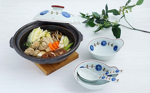 有田焼 染錦丸紋つなぎ 8号土鍋セット にっこり2人用【金照