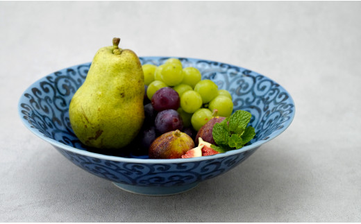 有田焼 坂本窯陶工房 瑠璃釉唐草文様大鉢 A450-19