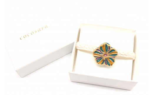 cocosara Elegantなお花の帯留（黄・緑・紫） おしゃれ アクセ