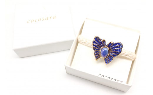 cocosara 瑠璃色に光る蝶の帯留 おしゃれ アクセサリー 磁器 