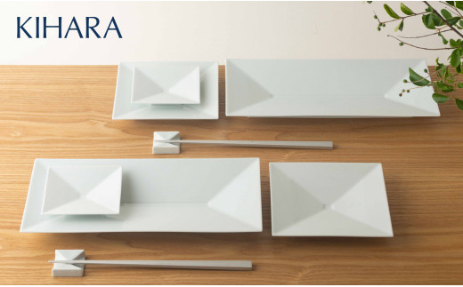 【川上元美デザイン】Rin 角皿3種 & 箸置 8点セット【KIHARA】