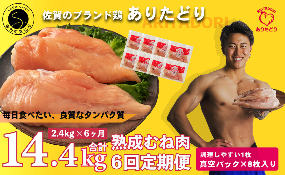 【6回定期便 総計14.4kg】 ありたどり 熟成むね肉 計2.4kg (300g