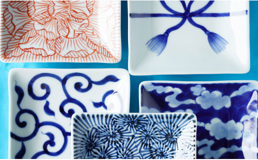 染錦正角皿五柄揃 5枚セット 神田陶器店 A35-251