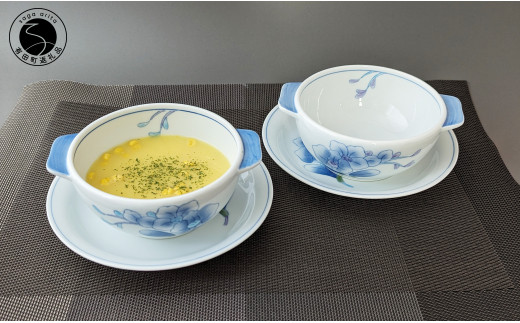 有田焼 胡蝶蘭スープ碗・受け皿 ( 青 / ピンク ) 【東洋セラ