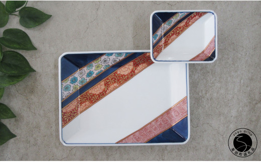 染錦花弁龍紋 長角皿（大・小）セット 篠英陶磁器 有田焼 