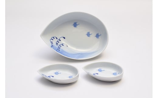 有田焼 染付波千鳥 刺身皿・組千代口【深川製磁】食器 器 