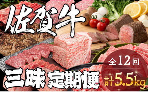 佐賀牛三昧定期便 毎月届く 全12回 計5.5kg 肉 定期便 佐賀牛 