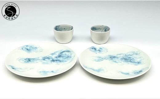 ARITAYAKI MUTSU 空（ブルー）24cm プレート・コップ ペアセット 