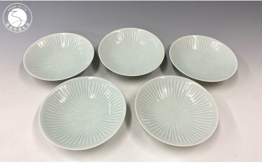有田焼 青白磁線彫皿 5枚組【中仙窯・中尾純作】皿 青白磁 