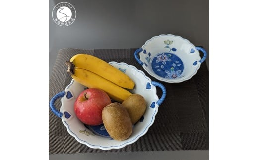 有田焼 華山窯 鉄仙花バスケット（大・小）2個 セット【東