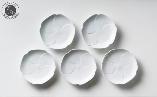 有田焼 白磁花小皿 5枚組【中仙窯】中尾純 伝統工芸 作家 