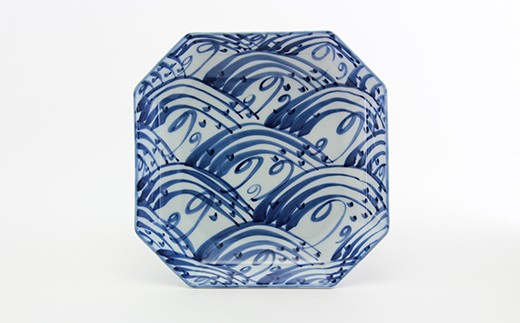 源右衛門窯 染付四海波（方皿） 器 食器 皿 鉢 波 角皿 A40-39