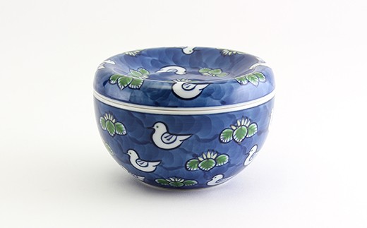 源右衛門窯 染錦水鳥図 小物入 蓋物 器 水鳥 お漬物 有田焼 