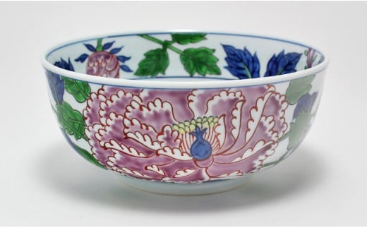 源右衛門窯 染錦紫牡丹絵 麺鉢 有田焼 器 食器 鉢 盛鉢 どん