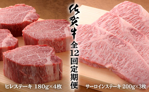【12回定期便 総計15.8kg】佐賀牛ヒレステーキ180g×4枚＆サー