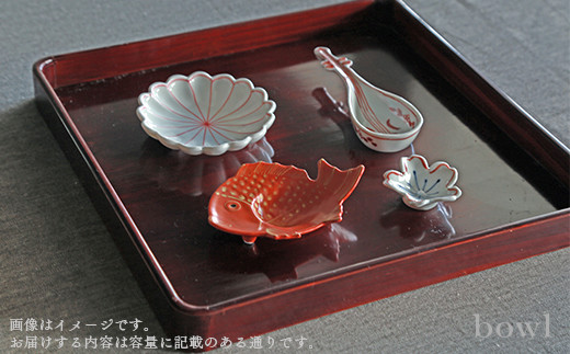 祝いの食卓に添えたい"朱" 有田焼上絵付の小皿揃え 日用品