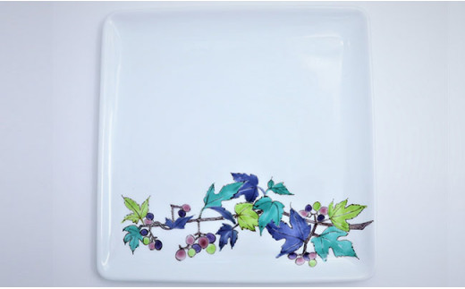 有田焼 角平皿22cm 野葡萄文【赤絵白磁硯処 雪月花】食器 う