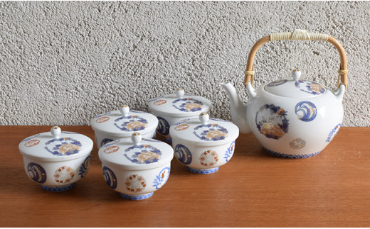 深川製磁 【有田焼】染錦花丸紋　土瓶茶器揃 A500-25