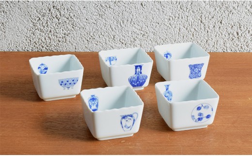 深川製磁 【有田焼】ブルーチャイナ　桔梗小付揃 A50-125