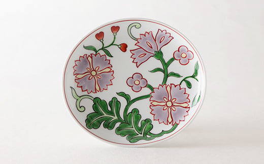 源右衛門窯 赤絵更紗唐花紋 皿 No.3 紫 器 食器 ケーキ皿 飾