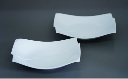 中仙窯 白磁長皿ペア (２枚セット)（中尾純作） A50-110