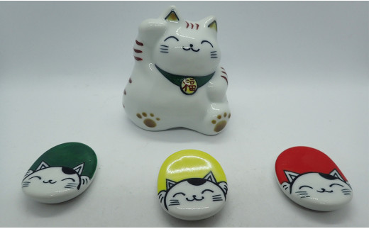 招き猫and箸置き３個セット 【やきもの工房こすず】 はしお