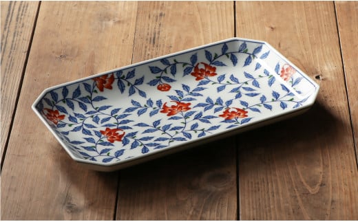 源右衛門窯 染錦花唐草 長方皿 器 食器 角皿 長皿 有田焼 A75