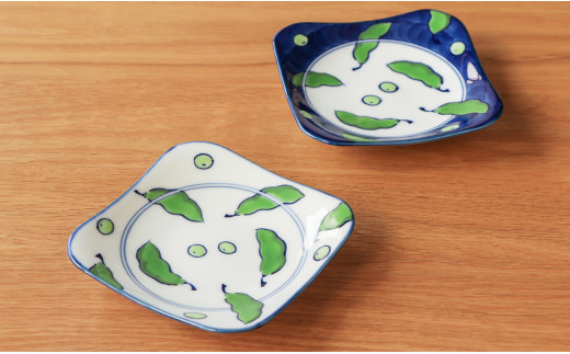 源右衛門窯 染錦緑豆紋 染錦緑豆紋濃 小皿 器 食器 枝豆 2枚
