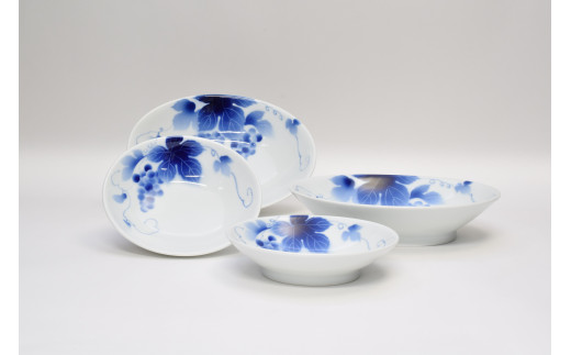 深川製磁 【有田焼】ブルーワイナリー　ペア盛鉢・取皿セ