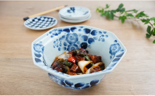 山口洋一工房 辻が花八角7.5寸鉢 有田焼 A95-9