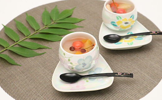 工房 賜光窯 有田焼 ラスター彩色 ポピーと山茶花 ソーサー