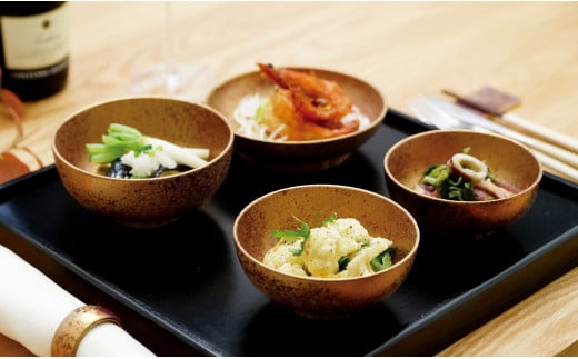 ARITAYAKI MUTSU ピンクゴールド輪花碗セット（木箱入り） A190-1