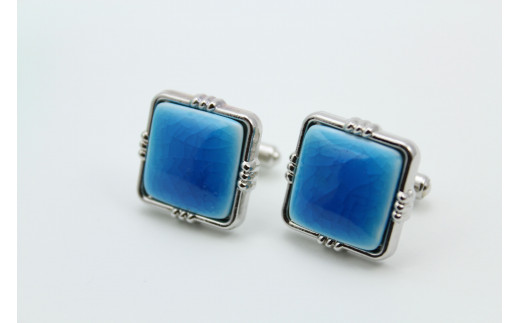 カフスボタン スカイブルー 有田焼アクセサリー二宮閑山 A2