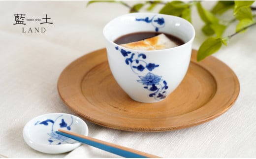 有田焼 ゆらり和カップ＆豆皿セット/帯花唐草【藍土】 フ