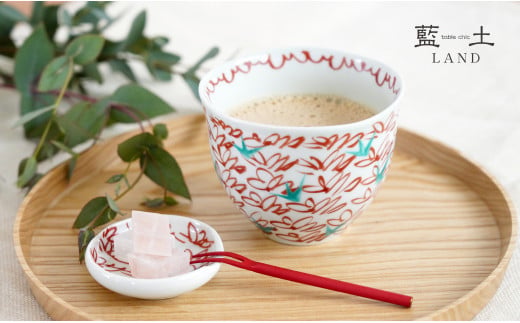 有田焼 ゆらり和カップ＆豆皿セット/赤絵風花【藍土】 フ