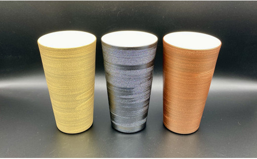 有田焼 伝作窯 甲胄タンブラー 金銀銅3個セット A40-178