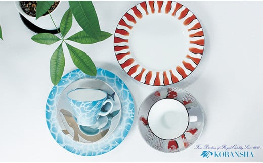 【有田焼・香蘭社】マリン・碗皿＆プレート4点セット A110-4