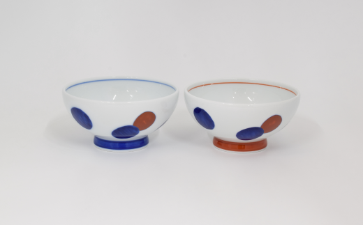 深川製磁 有田焼 丸紋(赤・呉須）ペア中丼 A65-24